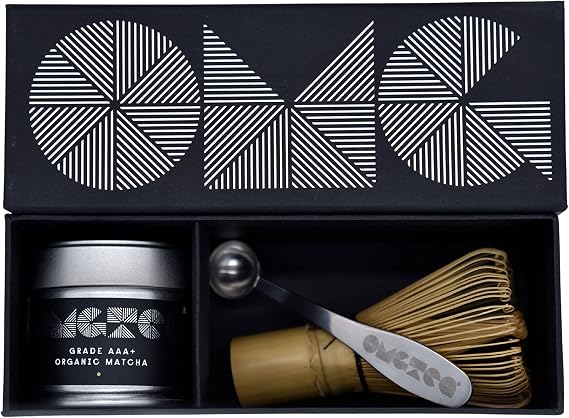 OMGTea GIFT SET Organic Japanese Matcha Green Tea Powder. Ceremonial. 30g/30 servings. Includes Handmade Bamboo Whisk and OMGTea measuring Spoon. (Ceremonial AAA+ Grade Set)