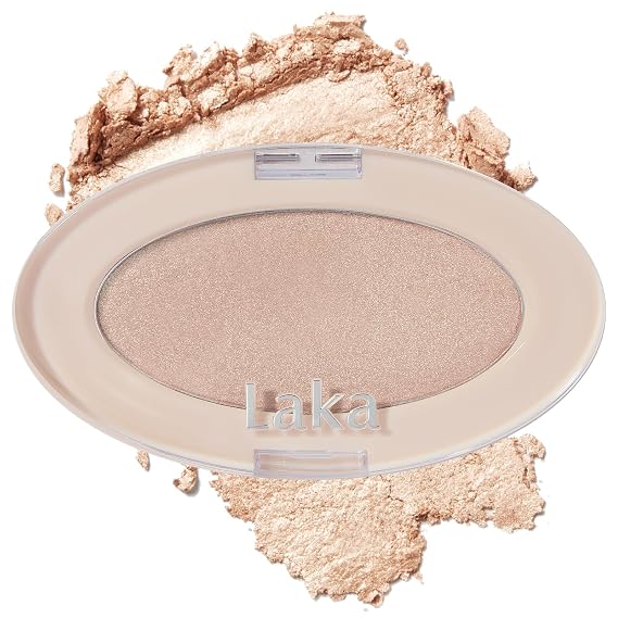 Laka Dream Beam Highlighter, 2.8g/0.09oz, Hydrating Powderwith Hyaluronic Acid & Chamomile for Radiant, Long-Lasting Glow, Glass Skin, K-Beauty (#01 Natural Beam)