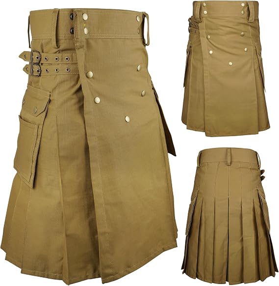 McWilliams Kilts for Men, Active Men's Deluxe Khaki Sport Utility Kilt, Scottish Men Costume