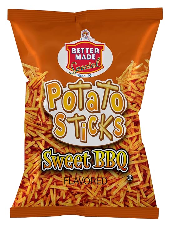 Better Made Potato Sticks Sweet BBQ Flavor 3oz Bag - Shoestring Potato Sticks - Gluten Free - Crunchy, Crispy Snack from Fresh Potatoes - Lunch - Family Owned - Sweet Barbecue