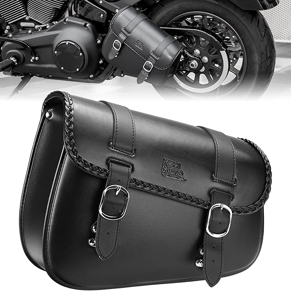 KEMIMOTO Motorcycle Swingarm Bag 10L Left Side Bags Swing Arm Bags with Synthetic Leather Compatible with Softail Sportster S Models Dyna Low Rider Fat Bob