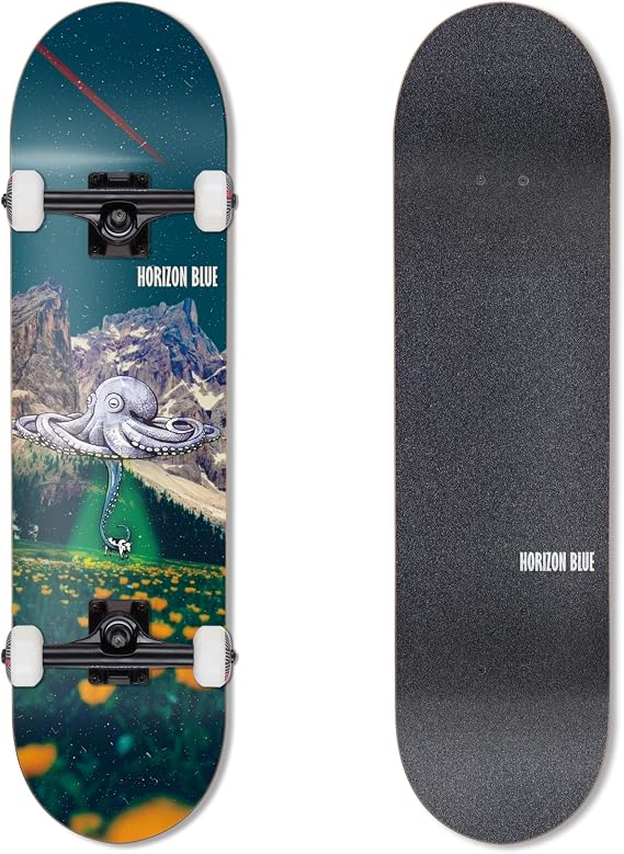 HORIZON BLUE 31.75inch Maple Skateboard Skateboard Complete for Beginners, Intermediate and Pros (Alien)