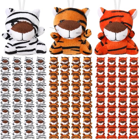 HooLing 100 Pcs Small Tiger Stuffed Animals Mini Jungle Animals Keychains Plush Toys Bulk Cute Forest Plushies for Kid Adults Valentines Holiday Birthday Party Favors Goodies Fillers Carnival Prize