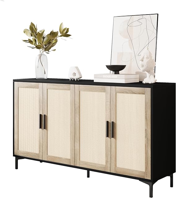 JASIWAY Sideboard Buffet Cabinet with Storage, 48" Rattan Coffee Bar