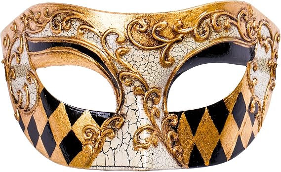 Phantom Venetian Costume Masquerade Party Eye Mask for Men, Colombina Phantom Half Face Venetian Mardi Gras Music Prom Ball Costume for Halloween, Jester Venice Festival Carnival Masquerade Cosplay Costume Mask Half Face for Men - Gold Black