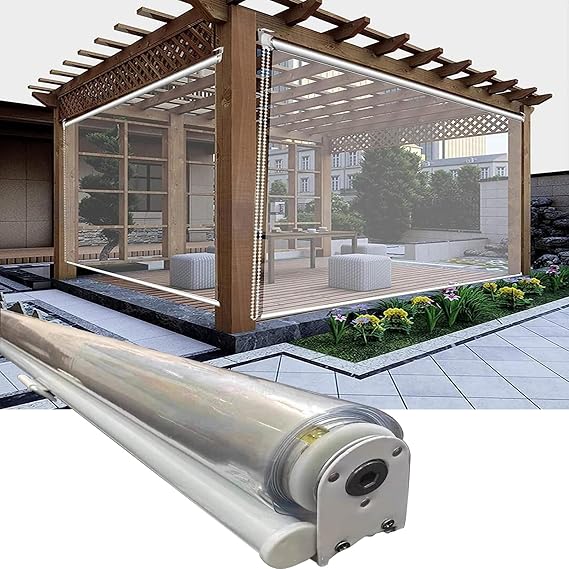 Clear PVC Outdoor Roller Shades Blind, Clear Roll Up Blinds Garden, Plastic Windproof Curtains for Gazebo/Patio/Pergola, Rain and Dust Proof, Easy to Instal(180 x 300 CM)