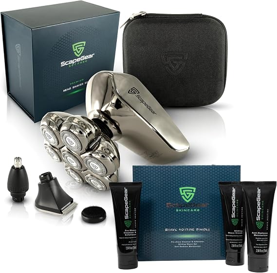 Premium Head Shavers for Bald Men Kit with Free Travel Case, Wet and Dry Shave No Mess Electric Razor for Men with PalmFlex 7D Smooth Electric Shavers and Scalp Shaving Skincare Routine