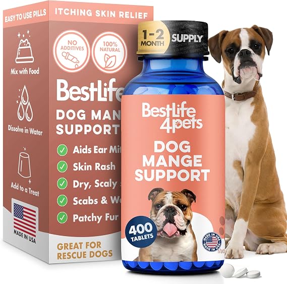 BestLife4Pets Dog Mange Support and Natural Dog Itching Relief - 400 Pills
