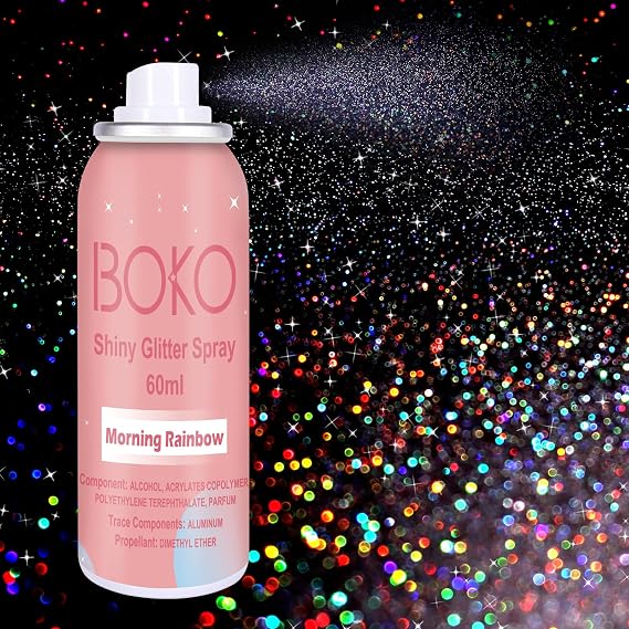 Boko Body Glitter Spray, 60ML Holographic Silver Glitter Spray