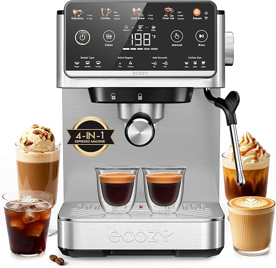 ecozy 4-in-1 Espresso Machine and Coffee Maker Combo with Milk Frother