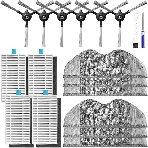 Accessories Kit Compatible with Xiaomi E5C108CDZC108BHR7969EU Robot Vacuum Cleaner Replacement Parts 4 HEPA Filter 6 Mop Cloths 6 Side Brush