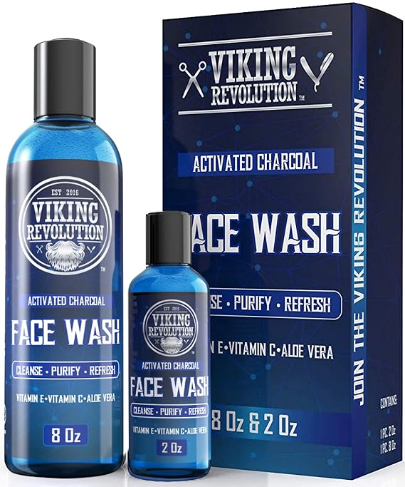 Viking Revolution Charcoal Face Wash for Men - 8 fl oz + 2 fl oz Set