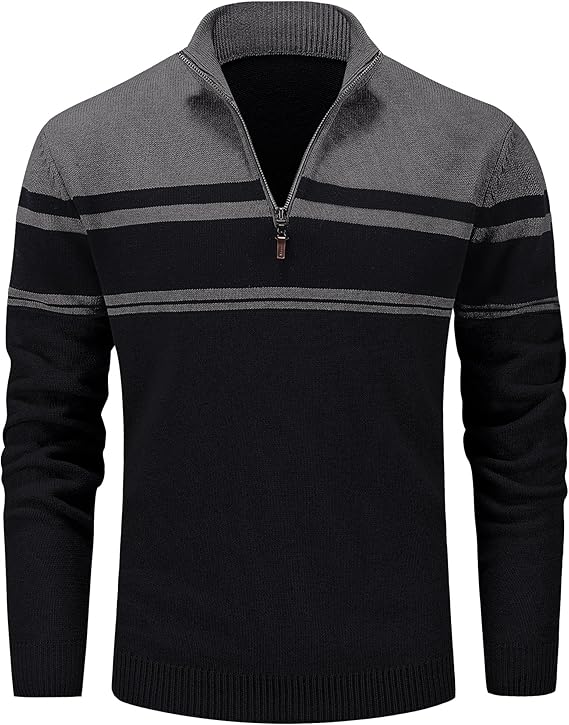 MAGCOMSEN Men's Sweaters 1/4 Zip Cotton Sweater Pullover Polo Sweaters Striped Fall Winter Warm Sweatshirts