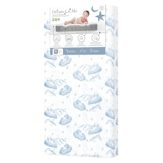 Dream On Me Nap Nest Baby Crib Mattress, GREENGUARD Gold, Made in USA | Waterproof Cover, 88 Coil Spring Support, BSA Verified, ASTM & CPSC Tested, Fits Full Size Crib and Toddler Bed 52"x28"x5"