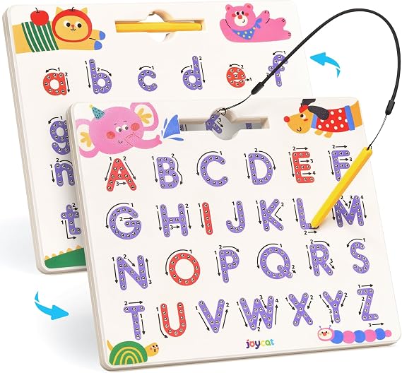 JoyCat Magnetic Animal Letter Tracing Board, Double-Sided ABC Writing Toy | Uppercase/lowercase writing practice builds preschool skills; road trip car activities for toddlers and kids ages 3-5.