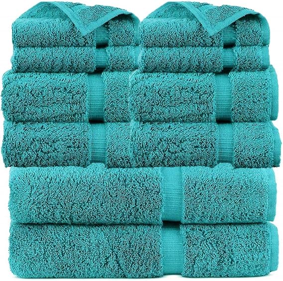 FTB Classic Turkish Luxury Hotel & Spa Bath Towel Set 10 Piece Towels (Aqua Green)
