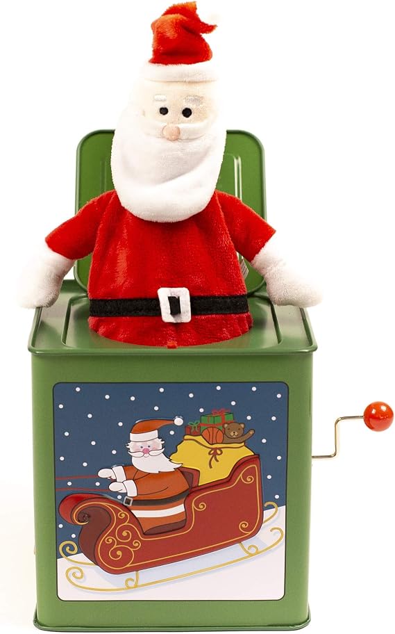 Jack Rabbit Creations Santa Claus Jack in The Box Toy, Plush Santa, Side Crank Plays We Wish You A Merry Christmas, Surprise Pop-Up, Kids Age 3+