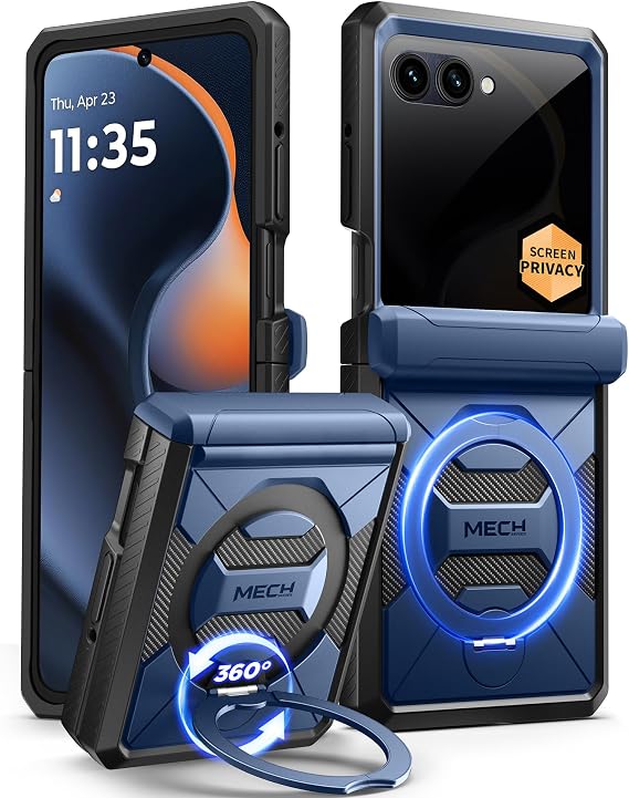 TONGATE Magnetic for Motorola Razr 2026 Case & Razr 2025/2024 Case, Blue | with Privacy Screen Protector, 360 Spin Ring Stand, Compatible with MagSafe, Hinge Protection, Military Grade Drop Cover