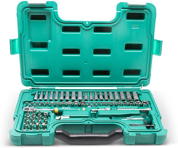 SATA 63 Piece Mechanics Tool Set | SAE & Metric | 1/4" Drive 72 Tooth Ratchet | Standard & Deep 6-Point Socket Set with Bit Sockets - ST09540G