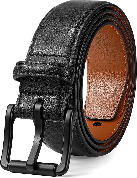 JASGOOD TSA Approved Belt For Men Metal Free Hypoallergenic Vintage Leather Belt,Nickel Free Belt for Jeans with Black Buckle