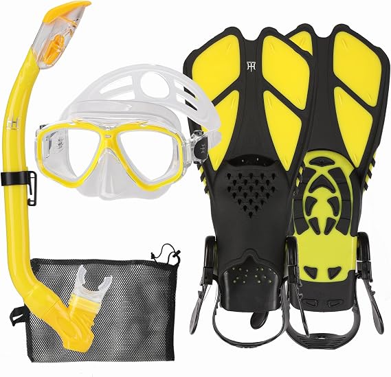 Children's snorkel set with fins 180° panorama wide view diving goggles children adjustable flippers high-quality diving mask and dry top snorkel