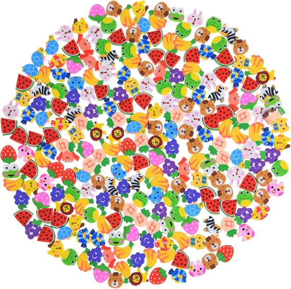 Mini Erasers for Kids Bulk, 300 Pieces Small Fun Cute Animal Fruit Erasers