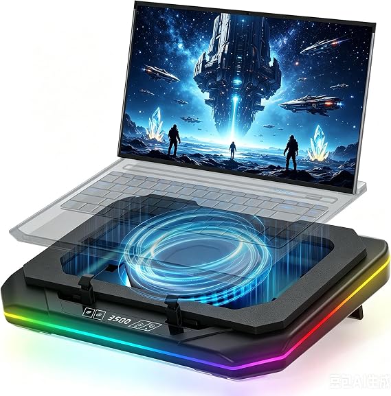 Cooling Pad for Lenovo Legion 5 Pro-16ACH6 Gaming Laptop Cooler with Powerful Turbo Cooling Fan Can Fast Cooling CPU+GPU 40C, Variable Speed,6 RGB Light Mode,Touch Control, LCD Screen, 3 USB-A Port