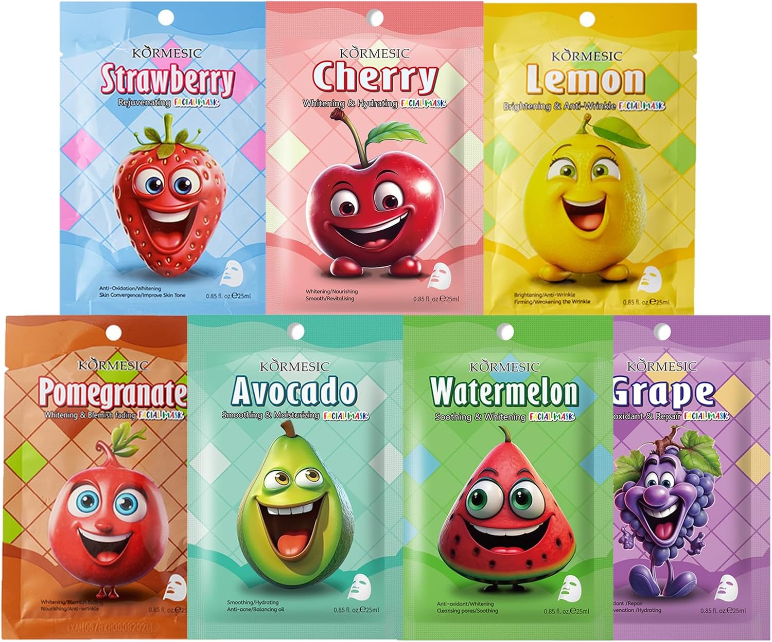 Face Mask Set Skin Care for Teenage Girls - Hydrating Sheet Mask to Moisturizing and Smoothing - Fruit Face Mask Gift Set to Improve Dullness - Gift Set for Women for All Skin Types 7 PCS, Fruit