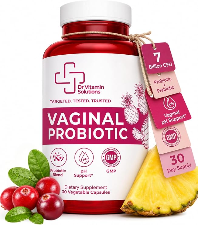Vaginal Probiotics for Women pH Balance, 7 Billion CFU Lactobacillus | Odor and Flora Support, Prebiotics with Cranberry and Pineapple, 30 Capsules, 1 Month Supply, Made in USA, Third-Party Tested