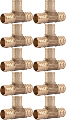 SharkBite 1 Inch Crimp Tee, Pack of 10, Brass Plumbing Fitting, PEX Pipe, PE-RT, UC374LF