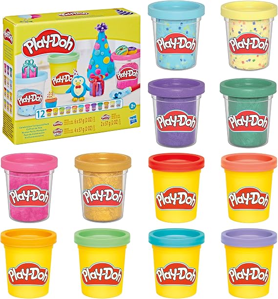 Play-Doh 12 Pack Celebration Compound, Includes Confetti & Metallic Shine, Assort. Colors, Back to School Gifts, Prizes, Party Favors, Kids Arts & Crafts, Preschool Toys, Ages 3+
