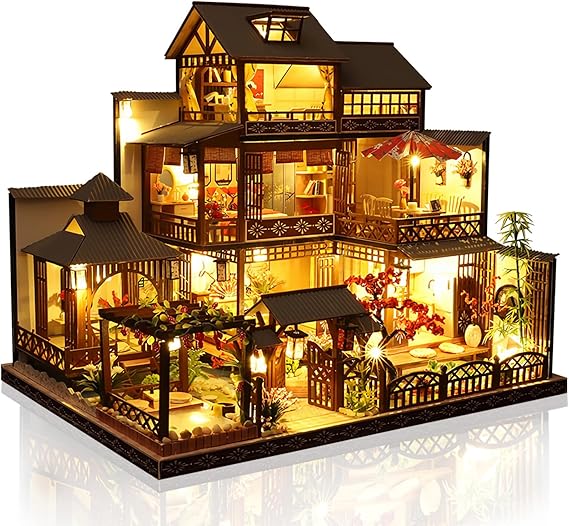Cuteefun Japanese Miniature Dollhouse Kit, with LED Light -Leisure Yard | Make Your Own Dream House Model, Creative Handmade for Adult Teen, Exquisite Home Decor, Unique Gift for Birthday Christmas