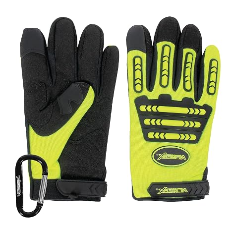 Hi-Vis Mechanic Gloves - Adjustable Wrist & Knuckle Guards Heavy Duty Work Gloves, High Reflective Safety Glove