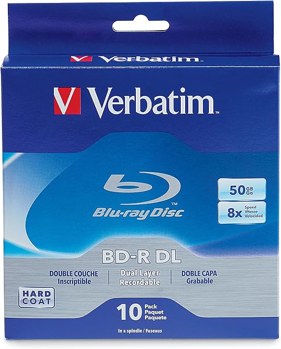 Verbatim BD-R DL 50GB 8X Blu-ray Recordable Media Disc Double Layer- 10 Pack Spindle - 97335