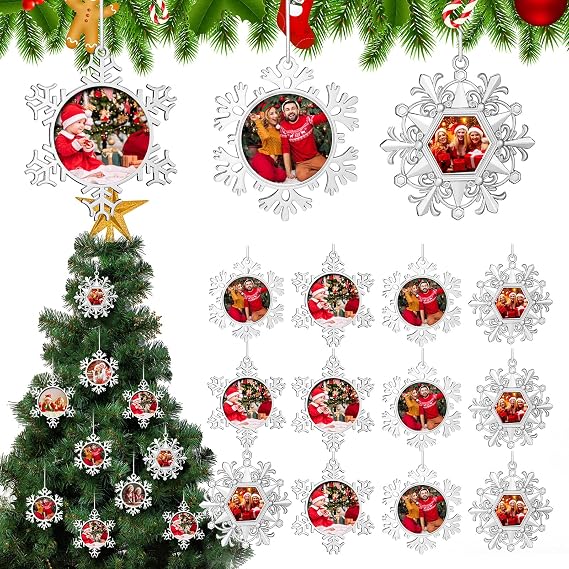 Soaoo 12 Pcs Snowflake Christmas Photo Picture Frame Ornament Double-Sided