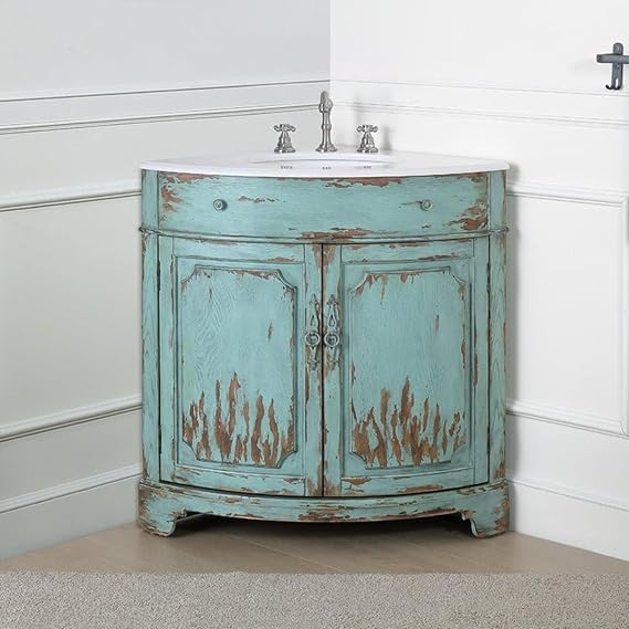 Triadsville Freestanding Corner Bathroom Sink Vanity (Teal Green/Light Blue)