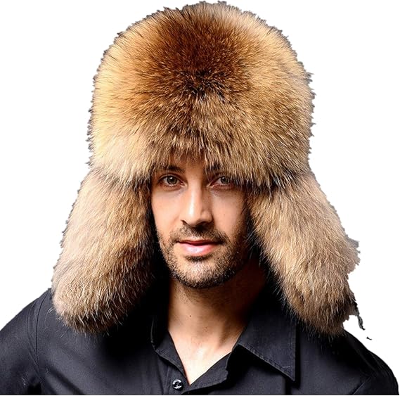 Unisex Winter Ushanka Trooper Hat with Ear Flap Chin Strap,Fox Mink Fur,3 Colors,Adjustable 58CM.
