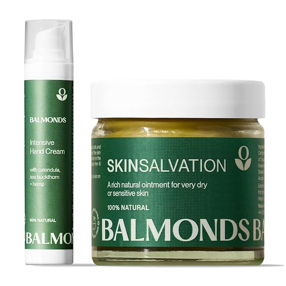 Balmonds - Intensive Hand Cream - 1.8oz. (50ml) & Skin Salvation 2.1 fl oz (60 ml) - 100% Natural Hand Lotion For Dry Hands - All-Purpose Intensive Moisturizer with Calendula Salve for Dry