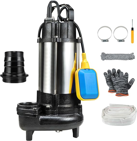Sewage Grinder Pump, 1HP Submersible Sump Pump, 110V 6400GPH