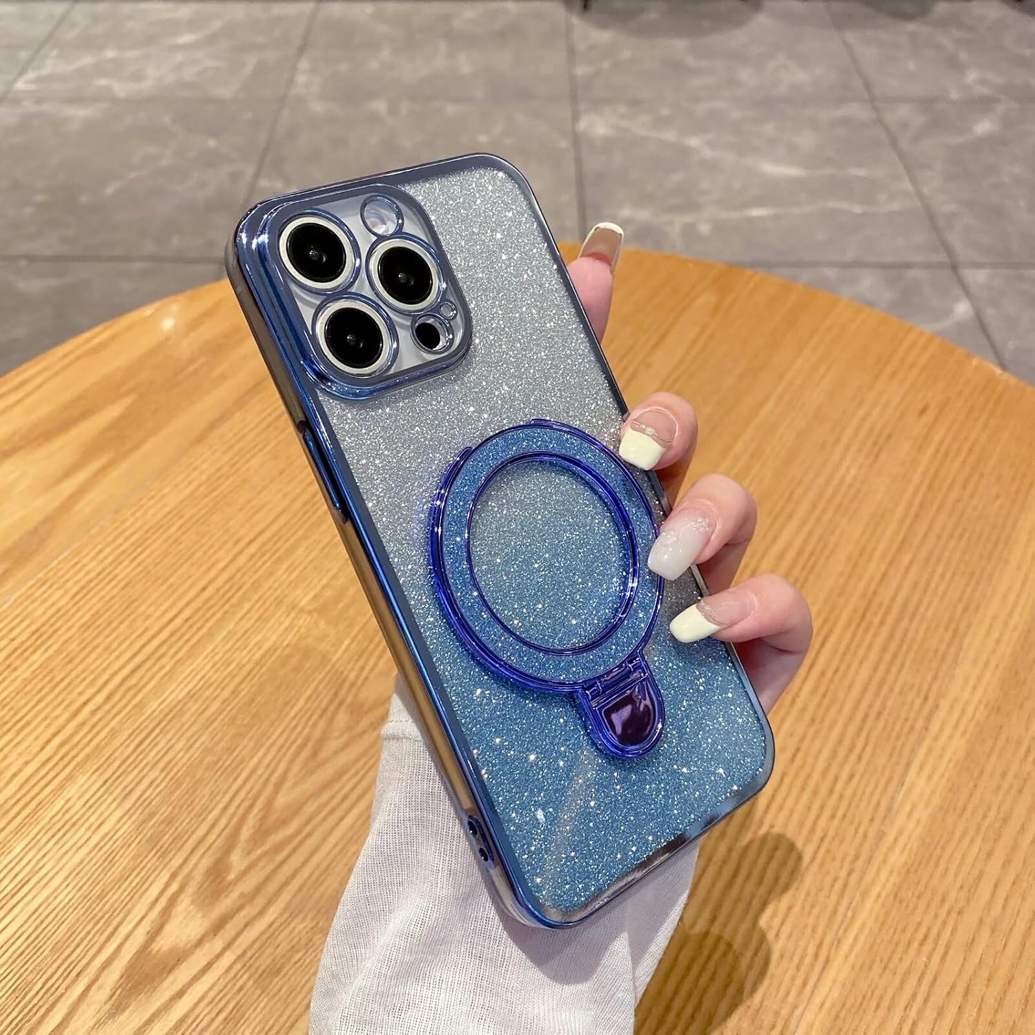 Glitter Case Compatible Honor 90 GT, Smartphone Cover with Ring Stand, Design, Luxury Plating, Soft TPU Silicone, Smartphone Shockproof, Smartphone Women, Stylish Phone Case - Blue