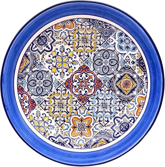 Portuguese Pottery Alcobaca Ceramic Decorative Salad Serving Bowl (Blue)