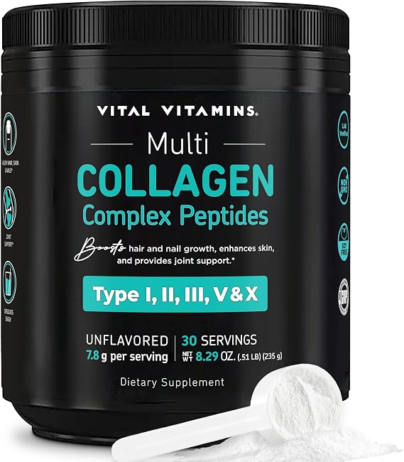 Vital Vitamins Multi Collagen Complex Powder for Hair, Skin, Nails & Joints