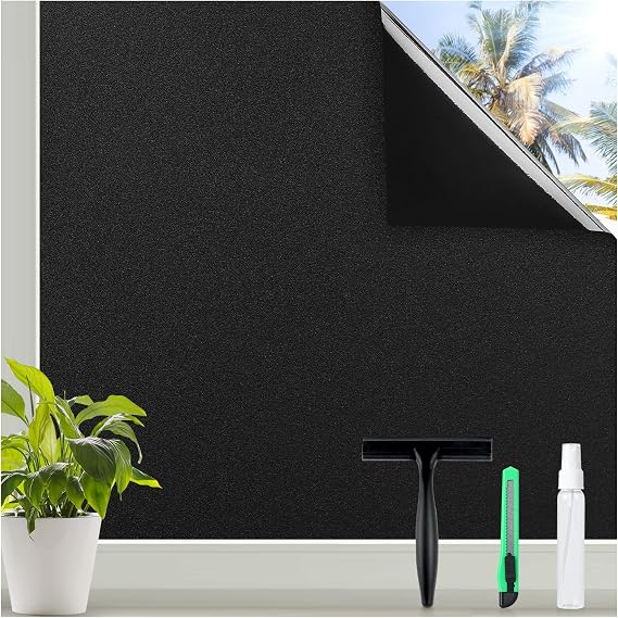 rabbitgoo Blackout Window Privacy Film, Matte Black, 17.5" x 78.7"