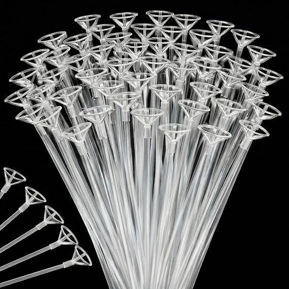 Charniol 25 Pieces Balloon Sticks with Cups, Balloon Holder Sticks