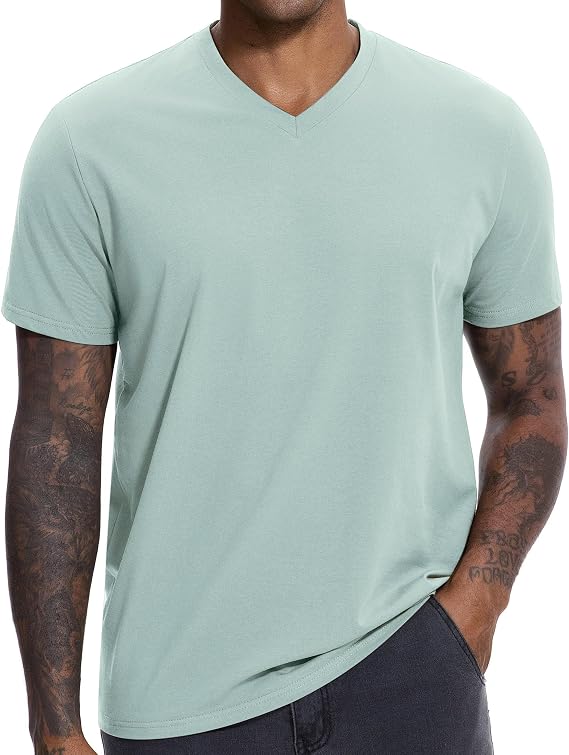 VEIISAR Men's V-Neck T-Shirt 190 g/m² Regular Fit Plain Colour Stretch Material Soft Basic Shirt