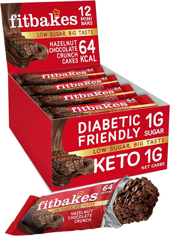 Fit bakes Mini Hazelnut Chocolate Bars, 1 Net Carb Low Sugar Keto, 12x19g