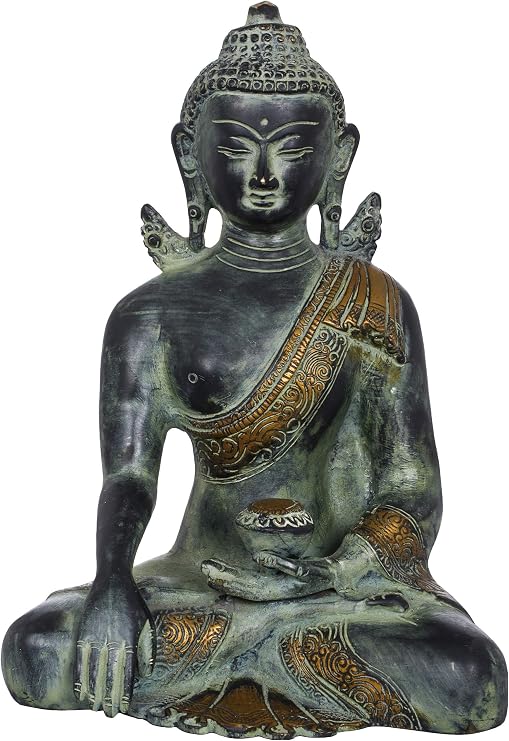 Exotic India Solemn Shakyamuni, The Momentous Bhumisparsha Mudra - Brass Statue - Color Black GoldColor
