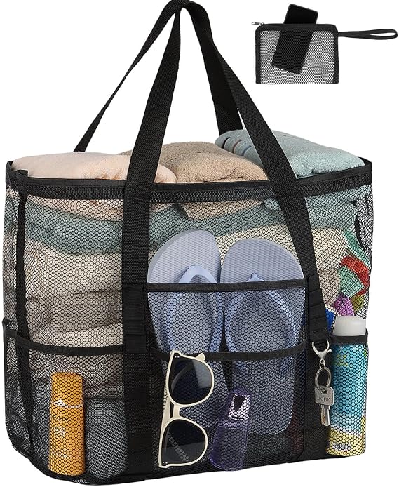 Mesh Beach Bag Vacation Essentials - Large Tote Pool Bag for Women Vacation Essentials Beach Accessories