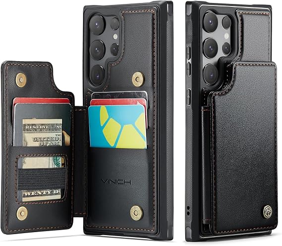Vinich for Samsung Galaxy S23 Ultra Wallet Case with Card Holder, Black