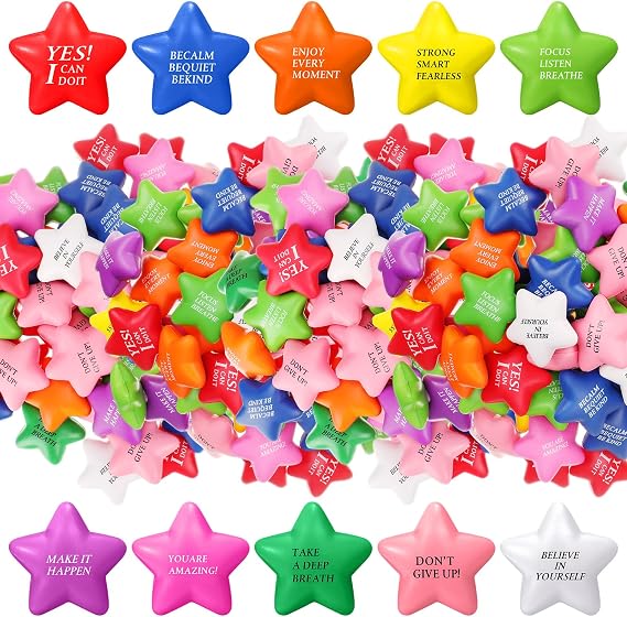 Jenaai 250 Pcs Stress Relief Motivational Balls Bulk, Vivid Color, Star